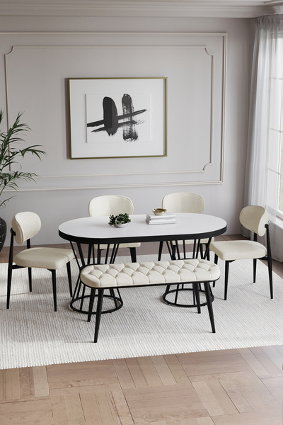 BY ORHAN GÜZEL BOHEM POLO MUTFAK MASASI TAKIMI 6 KİŞİLİK BENCLİ