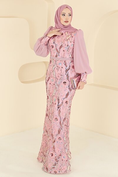 ModaMerve Pul Payet Detaylı Abiye 2847ELCK1161-MS Pudra