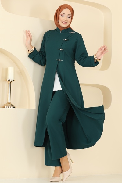 ModaMerve Düğme Detaylı Dabıl Takım 2758SL432-MS Petrol