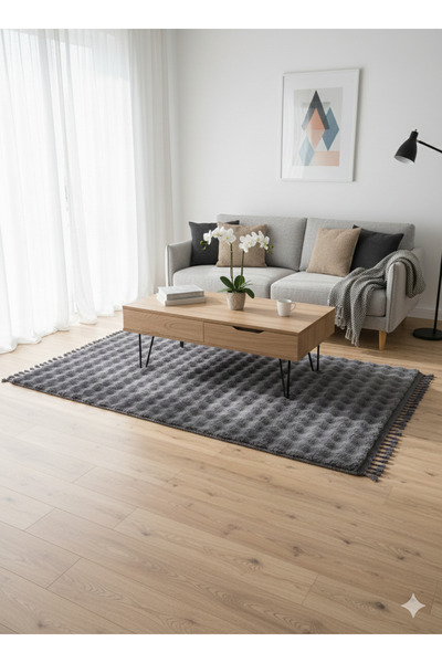 LİNOS HOME Velvet Serisi Antrasit Saçaklı Bubble Yolluk Özel Puffy Peluş Halı...