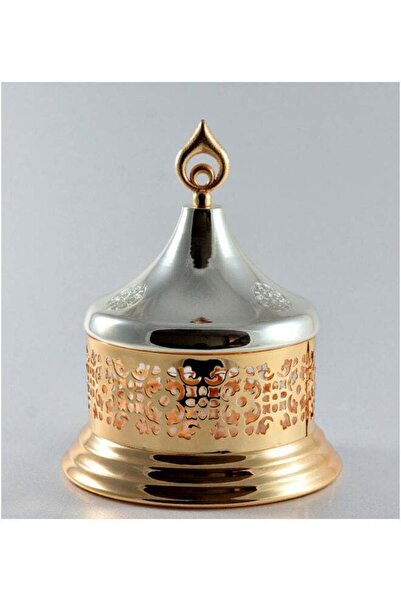 Generic وعاء حلوى منزلي الصنع بغطاء، فضي/ذهبي، 15.5 سم