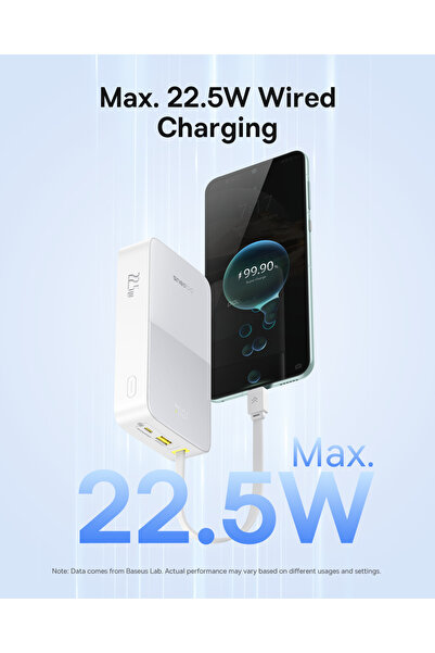 Baseus بنك الطاقة EnerFill Bipow2 Pro بسعة 20000 مللي أمبير مع كابل USB-C مدمج - أبيض