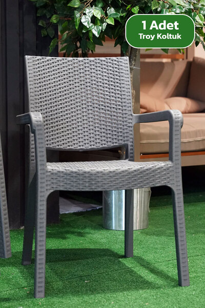 Alezy Riposso Rattan Desenli Koltuk Kollu Balkon Bahçe Koltuğu