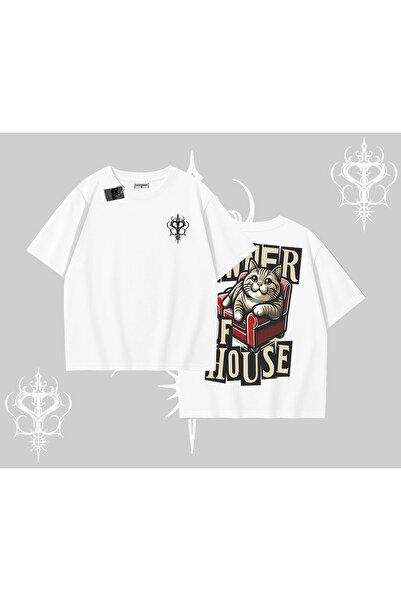 Tarzsokak Tricou oversize cu imprimeu pe spate „The Owner of House Kedi”