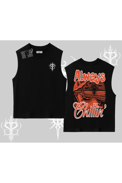 Tarzsokak Always Chillin Cat Back Printed Sleeveless Tshirt