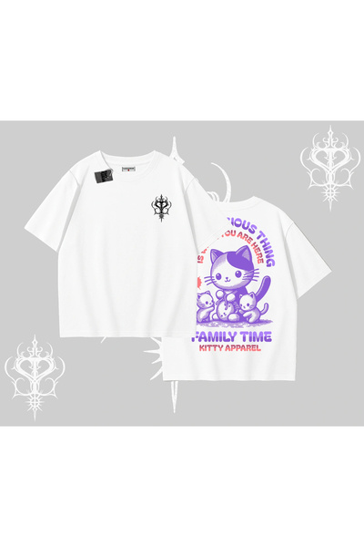 Tarzsokak Tricou supradimensionat cu imprimeu pe spate cu pisica mamă drăguță...