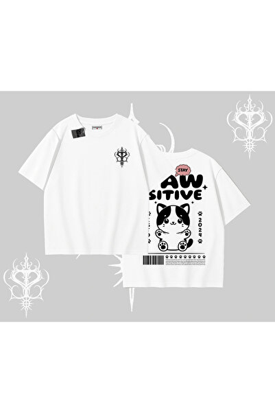 Tarzsokak Tricou supradimensionat cu imprimeu pe spate Paw Sitive Cat