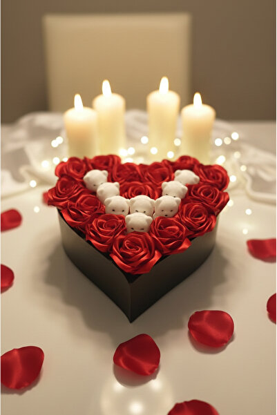 Buketim Seninle هدية عيد الحب، 14 وردة حمراء في صندوق أسود ثلاثي الأبعاد مع د...