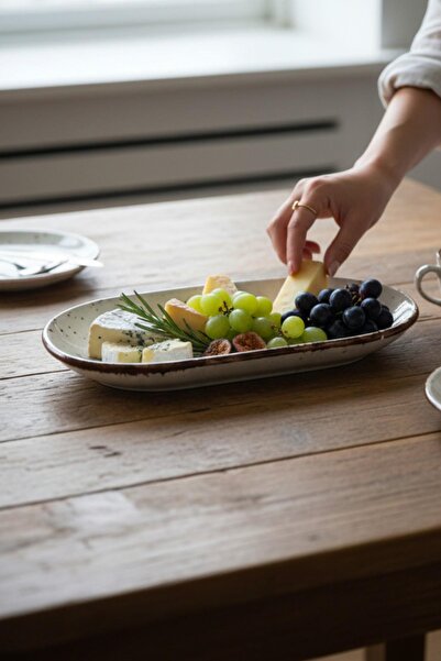 ALBETTO 6 lı Seramik Kayık Tabak, Çerezlik, Kahvaltılık Krem 19cm