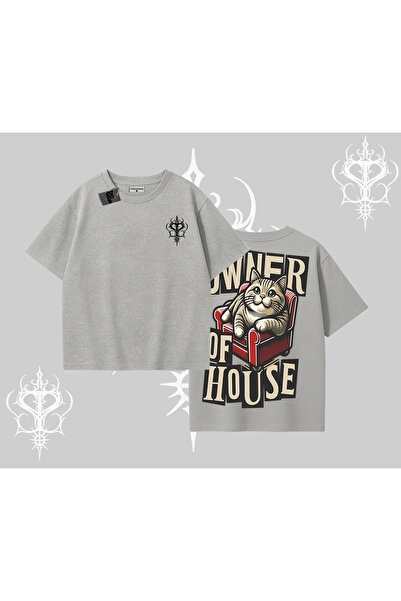Tarzsokak Tricou oversize cu imprimeu pe spate „The Owner of House Kedi”