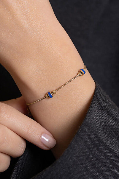 Bayar Gold 14 Ayar Mavi Mineli Dorika Bileklik-TK