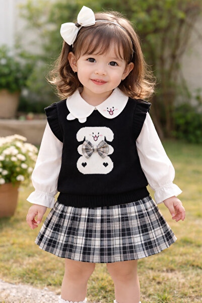 SANTRALBEBE Тричастиен комплект за момичета с плисирана пола и пуловер