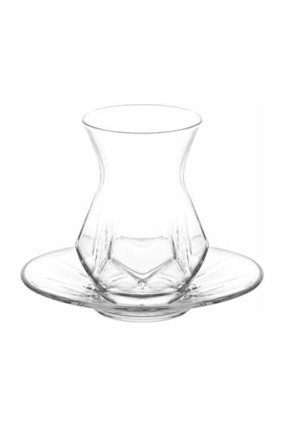 LAV 12 Pieces Alya Tea Set 6 Pieces Tea Glass 165 Ml And 6 Pieces Plate 125 Mm