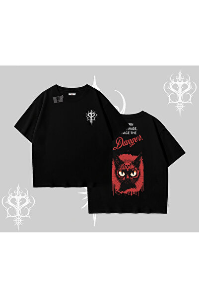 Tarzsokak Gothic mačka Back Štampano Oversize kroj Majica