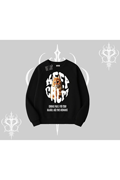 Tarzsokak Hanorac Keep Calm cu imprimeu pisică, stil streetwear, pentru ciclism