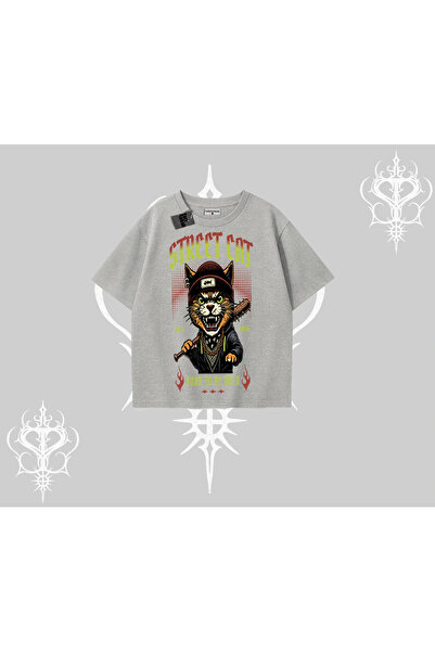 Tarzsokak Ulična mačka mačka Štampano Oversize kroj majica