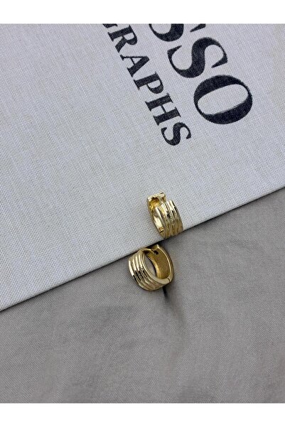 Hedef Bijuteri Gold Renk Basıc Çizgili Kalın Halka Model Küpe CM10