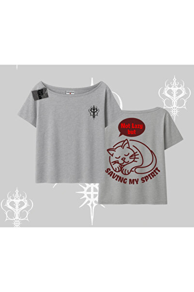 Tarzsokak Tricou cu imprimeu Not Lazy Saving My Spirit Cat, cu guler tip bărcuță