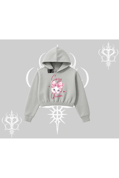 Tarzsokak سترة كوزي كوين كات مطبوع ذات القلنسوة القصيرة