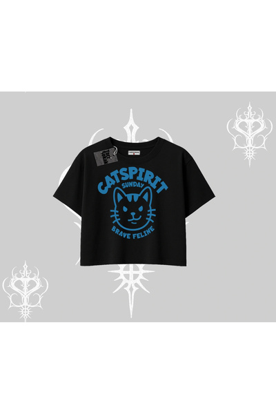 Tarzsokak Tricou Crop Supradimensionat cu imprimeu Pisică Scrisă și Pisică Cu...