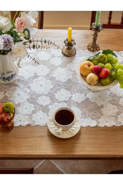 Mahali long white floral lace fabric