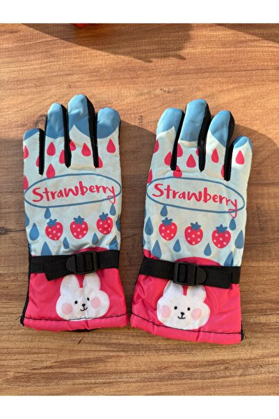 Blotch Çilek ve Tavşan Strawberry Yeşil Renk Astarlı Çocuk Kayak Ve Kar Eldiv...
