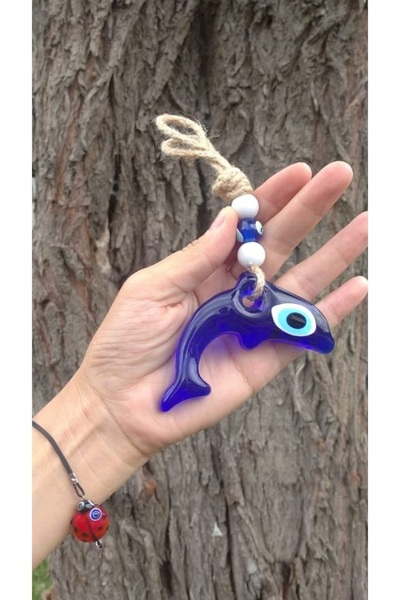 ella'nın çarşısı خرز زجاجي على شكل سمكة بتصميم خاص مع خيط وخرز العين الزرقاء ...