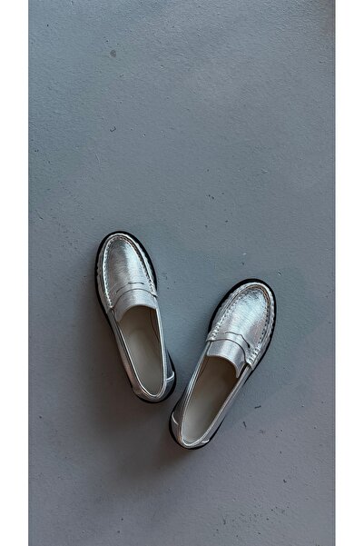 Eataly Shoes Lena Silver Drawstring Genuine Leather Oxford Loafer Casual Shoes