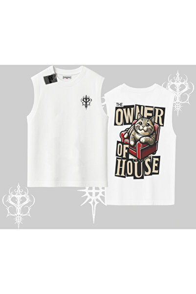 Tarzsokak Tricou fără mâneci cu imprimeu pe spate „The Owner of House Kedi”