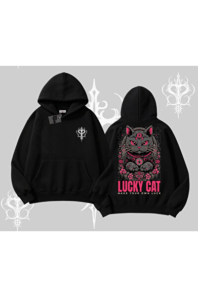 Tarzsokak Φούτερ με κουκούλα σε ιαπωνικό στυλ με στάμπα γάτας Lucky Cat