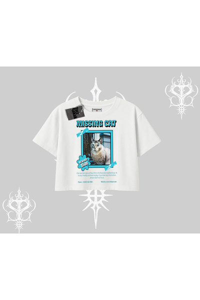 Tarzsokak Tricou crop supradimensionat cu imprimeu Missing Cat