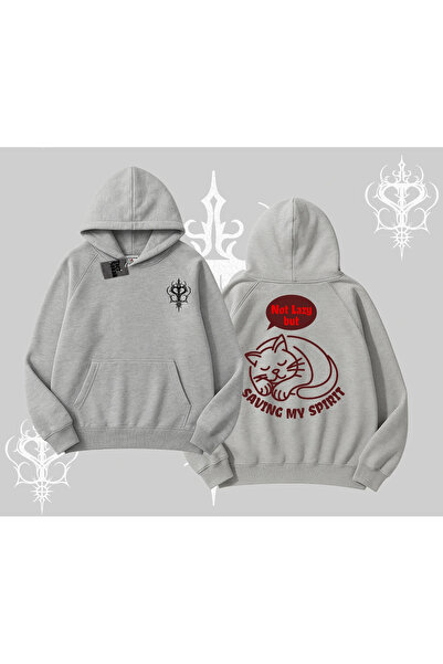 Tarzsokak Hanorac cu glugă cu imprimeu „Not Lazy Saving My Spirit Cat”