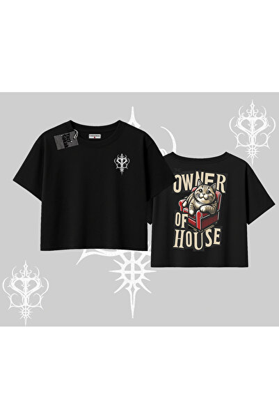 Tarzsokak Ο Ιδιοκτήτης του Οίκου Κέντι Αρκά Μπλουζάκι Crop Oversize με Στάμπα...