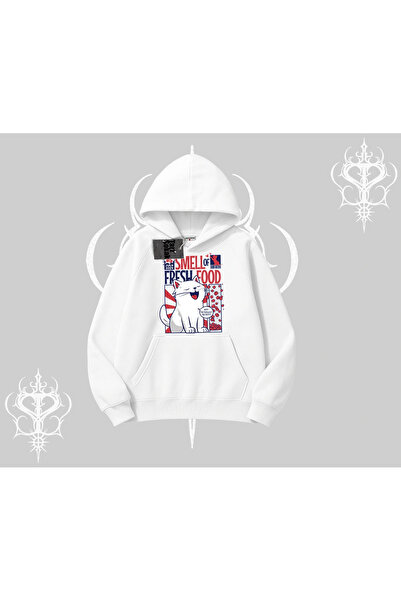 Tarzsokak Mirosul de mâncare proaspătă Hanorac cu glugă cu imprimeu Kedi