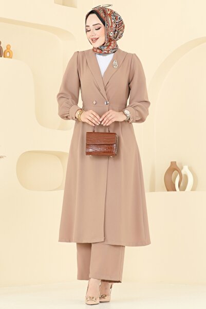 ModaMerve Kruvaze Yaka Krep Takım 6223BSK463-MS Koyu Vizyon