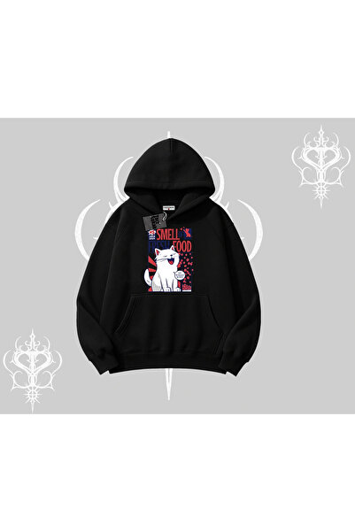 Tarzsokak Mirosul de mâncare proaspătă Hanorac cu glugă cu imprimeu Kedi
