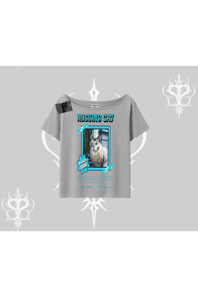 Tarzsokak Tricou cu imprimeu Missing Cat, cu guler tip barcă