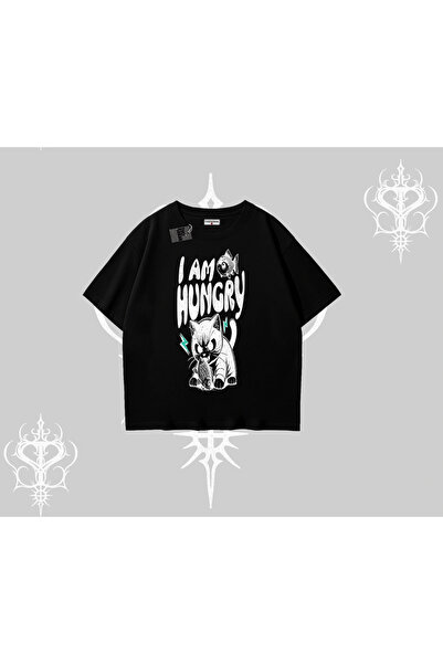 Tarzsokak Tricou supradimensionat cu imprimeu Am Hungry Cat