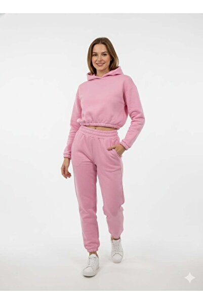 ModaPlaza Women's 3 Thread K Hooded Tracksuit Set