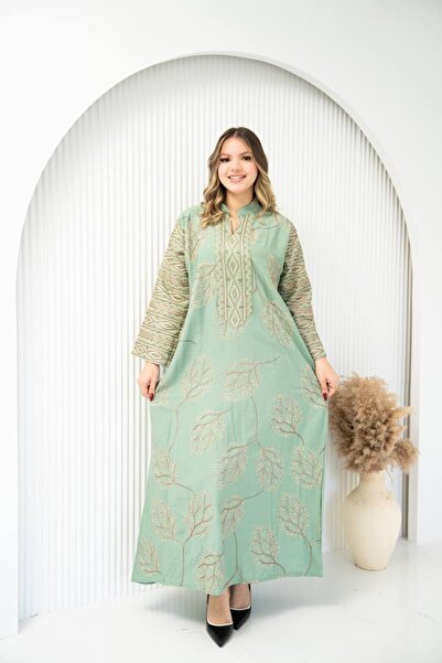 AFandina Luxurious linen jalabiya with intricate patterns SM-9