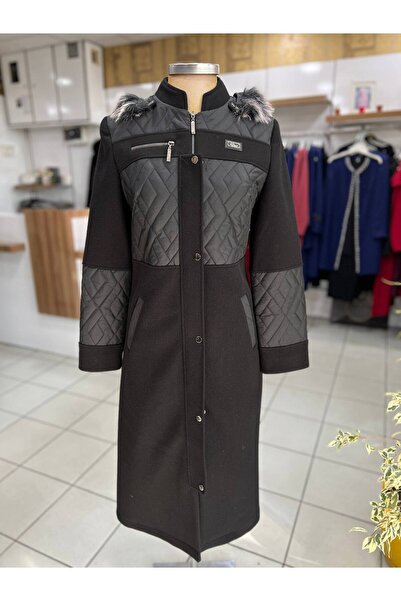 MODA PERFECT Kürk Kapüşonlu Kaşe Kaban