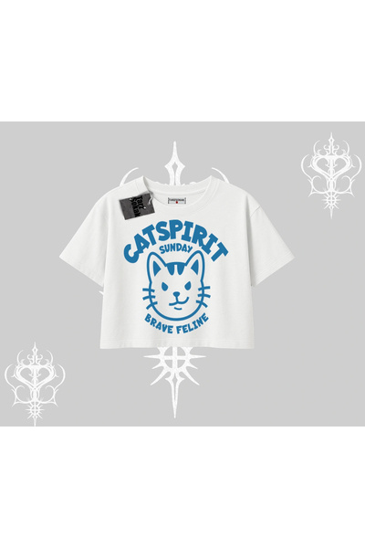 Tarzsokak Tricou Crop Supradimensionat cu imprimeu Pisică Scrisă și Pisică Cu...