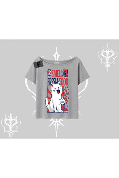 Tarzsokak Tricou cu guler bărcuță, imprimat cu „Smell of Fresh Food Kedi”