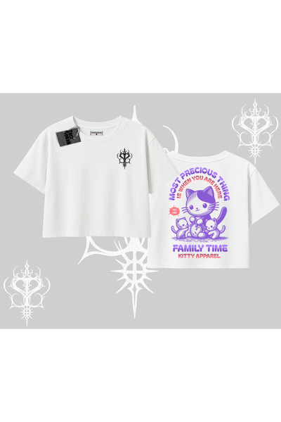 Tarzsokak Tricou crop supradimensionat cu imprimeu pe spate cu pisica mamă dr...