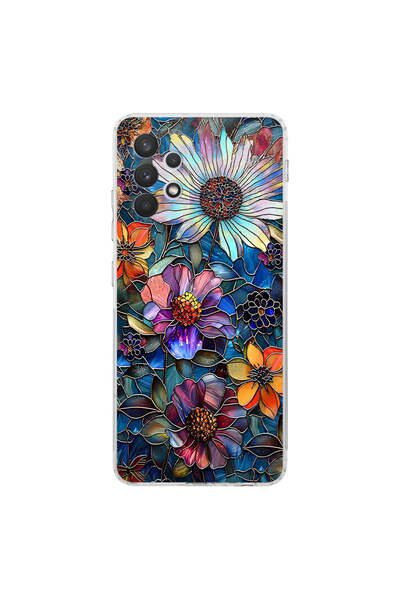 PrintiFy Samsung Galaxy A32 ile Uyumlu Vitray Mücevher Flora Tasarımlı Şeffaf...