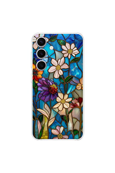 PrintiFy Samsung Galaxy S26 Plus ile Uyumlu Vitray Mavi Bahar Tasarımlı Şeffa...