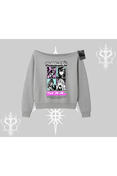 Tarzsokak Hanorac cu gâtul tip barcă, imprimat cu colaj anime Fearless Soul