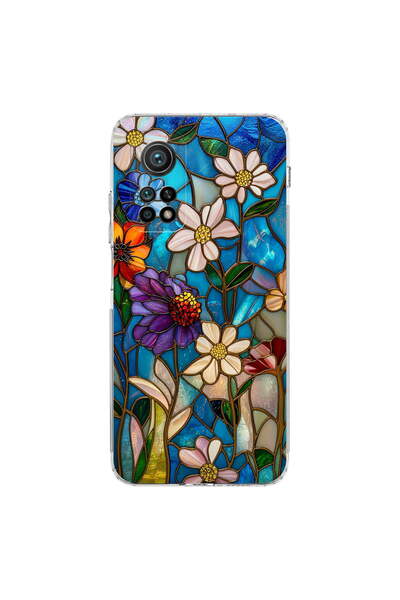 PrintiFy Xiaomi Mi 10 T Pro ile Uyumlu Vitray Mavi Bahar Tasarımlı Şeffaf Sil...