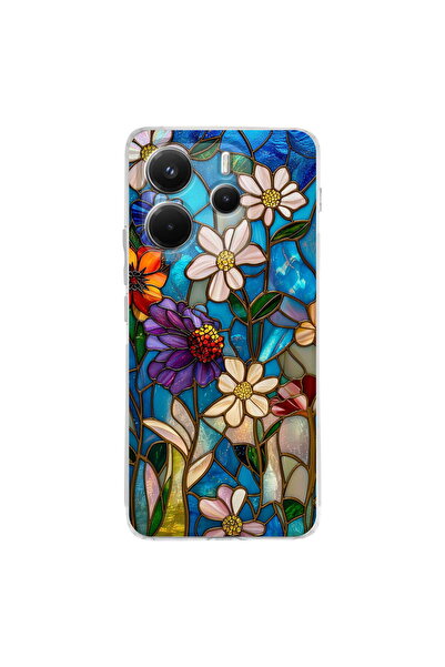 PrintiFy Redmi Note 14 5G ile Uyumlu Vitray Mavi Bahar Tasarımlı Şeffaf Silik...