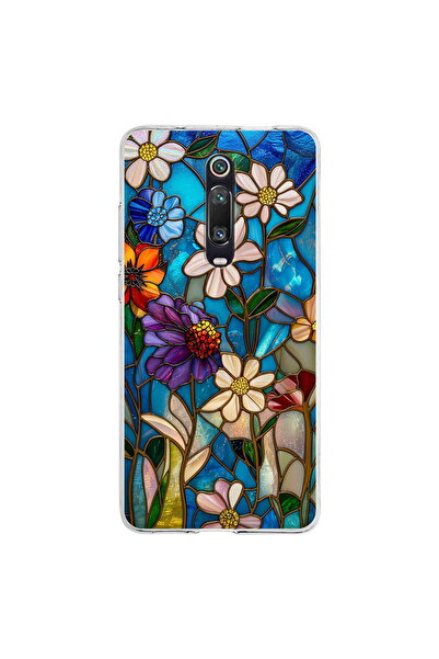 PrintiFy Xiaomi Mi 9T Pro ile Uyumlu Vitray Mavi Bahar Tasarımlı Şeffaf Silik...